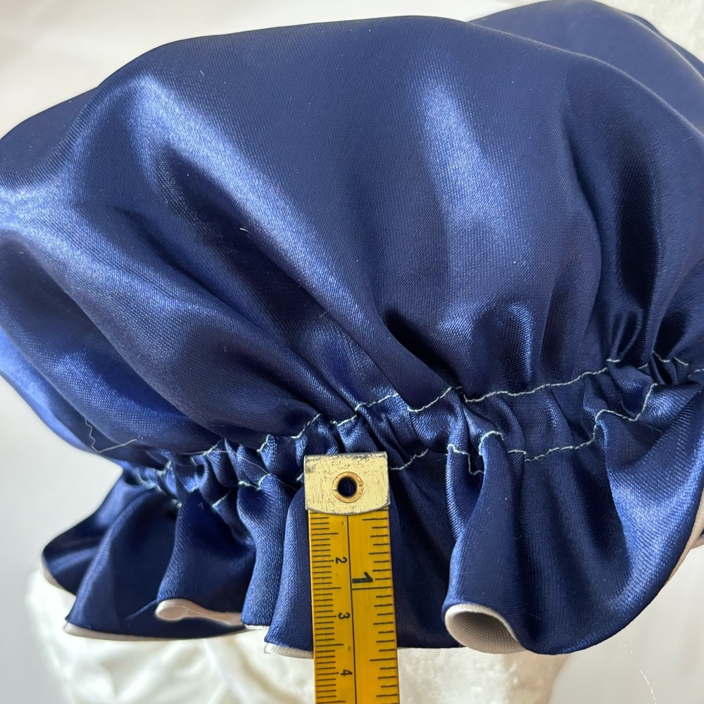 Reversible Satin Sleep Bonnet – Navy Blue & Silver – Extra Large, Elastic Fit - Picture 5 of 16